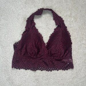 Lace Halter Bralette Burgundy Size L Aero